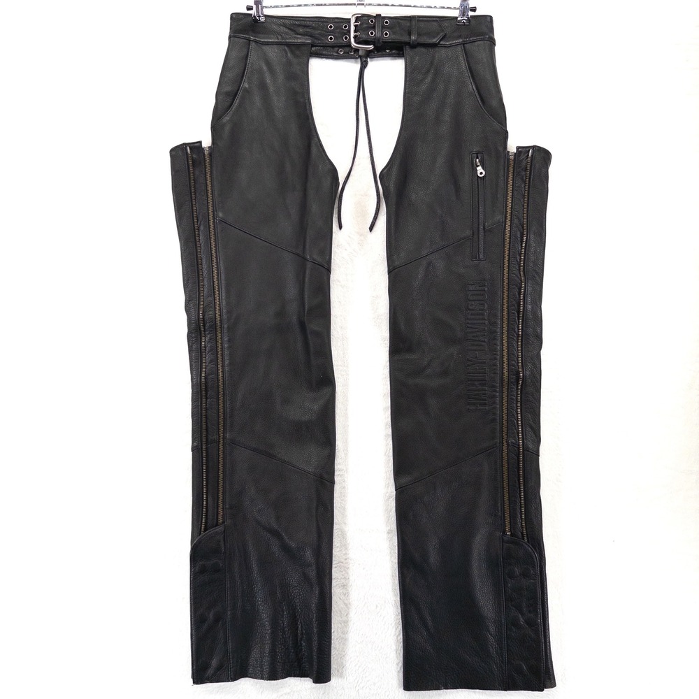 Harley Davidson Leather Chaps Mens Large 98091-06vm Embossed Motorcycle Gear